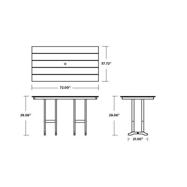 POLYWOOD Black Rectangle Outdoor Dining Table 72.0-in W x 37.72-in L with Umbrella Hole