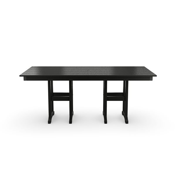 POLYWOOD Black Rectangle Outdoor Dining Table 72.0-in W x 37.72-in L with Umbrella Hole