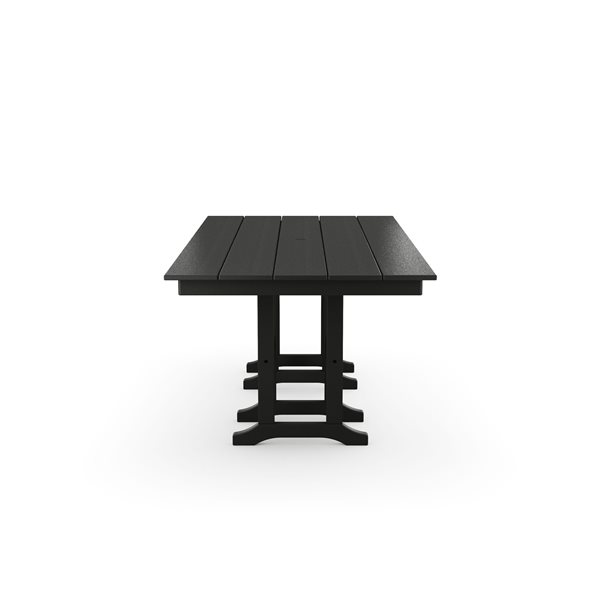 POLYWOOD Black Rectangle Outdoor Dining Table 72.0-in W x 37.72-in L with Umbrella Hole