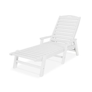 POLYWOOD Nautical White Plastic Stackable Chaise Lounge with Arms