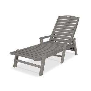 POLYWOOD Nautical Slate-Grey Plastic Stackable Chaise Lounge with Arms