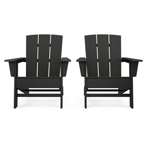 allen + roth Oakport Black Plastic Adirondack Chairs - Set of 2