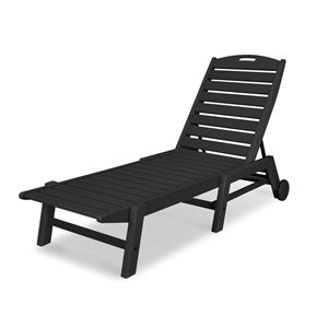 POLYWOOD Nautical Black Plastic Stackable Chaise Lounge with Wheels