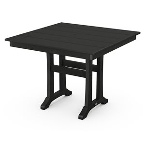 POLYWOOD Black Square Outdoor Dining Table 37.63-in W x 37.5-in L with Umbrella Hole