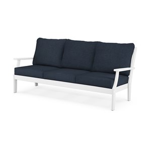 Trex Outdoor Furniture Yacht Club Outdoor Sofa with Marine Indigo Acrylic Cushions and Classic White HDPE Frame