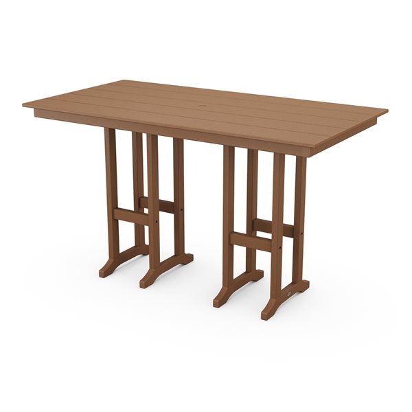 POLYWOOD Lakeside Teak Rectangle Outdoor Bar Height Table 72-in W x 37.72-in L with Umbrella Hole