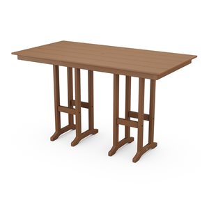 POLYWOOD Lakeside Teak Rectangle Outdoor Bar Height Table 72-in W x 37.72-in L with Umbrella Hole