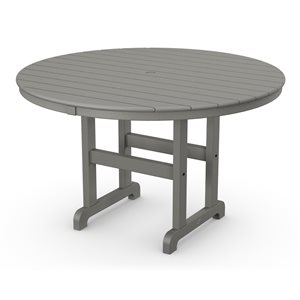POLYWOOD Slate Grey Round Outdoor Dining Table 48-in W x 48-in L with Umbrella Hole