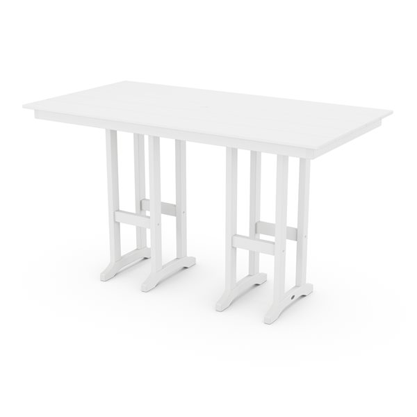 POLYWOOD Lakeside White Rectangle Outdoor Bar Height Table 72-in W x 37.72-in L with Umbrella Hole