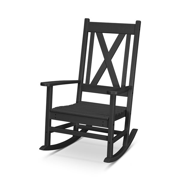 POLYWOOD Braxton Black Plastic Porch Rocking Chair with Slat Seat