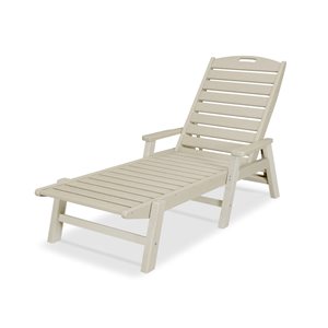 POLYWOOD Nautical Sand Plastic Stackable Chaise Lounge with Arms