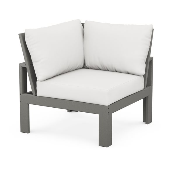 POLYWOOD Edge Slate Grey Plastic Modular Corner Chair with Natural