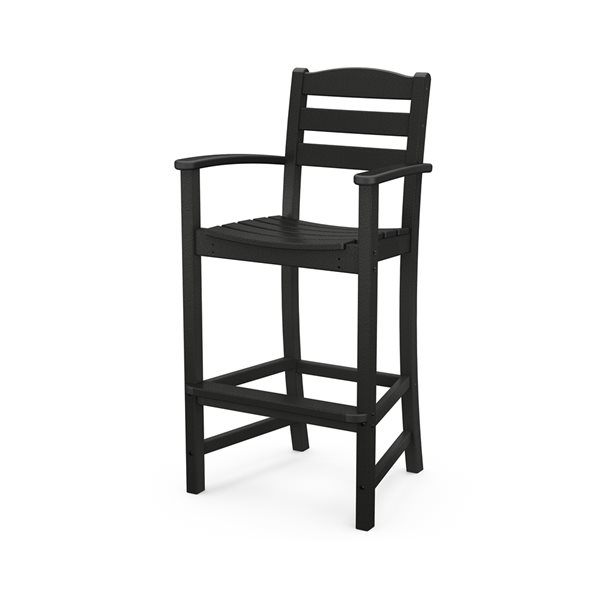 POLYWOOD La Casa Café Black Plastic Bar Arm Chair with Footrest