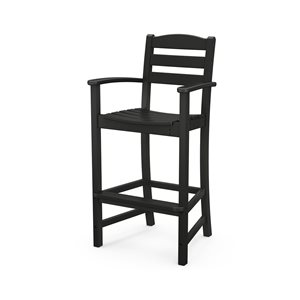 POLYWOOD La Casa Café Black Plastic Bar Arm Chair with Footrest