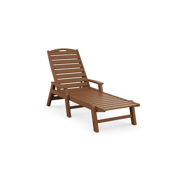 POLYWOOD Nautical Teak Plastic Stackable Chaise Lounge with Arms