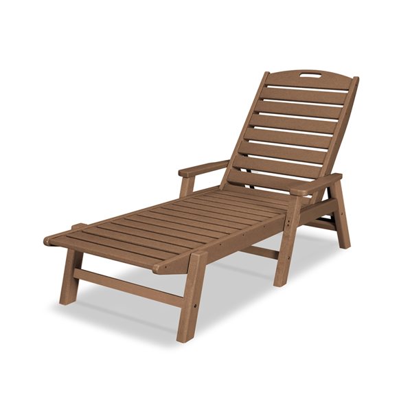 POLYWOOD Nautical Teak Plastic Stackable Chaise Lounge with Arms