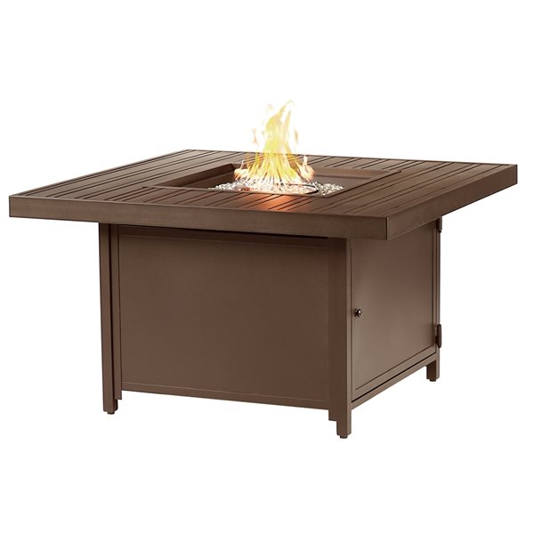 Oakland Living 42-in W 55,000-BTU Square Aluminum Propane Fire Pit Table in Brown