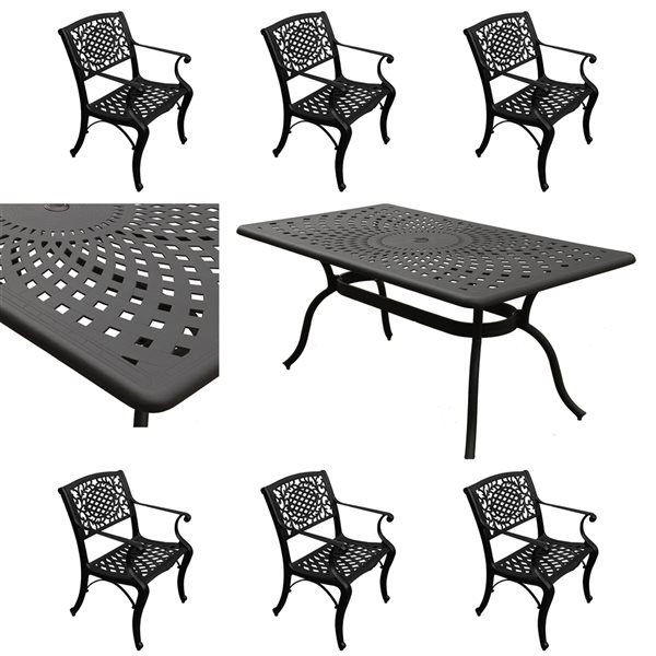 Oakland Living 67-in Black Patio Dining Set with Chairs - 7-Piece