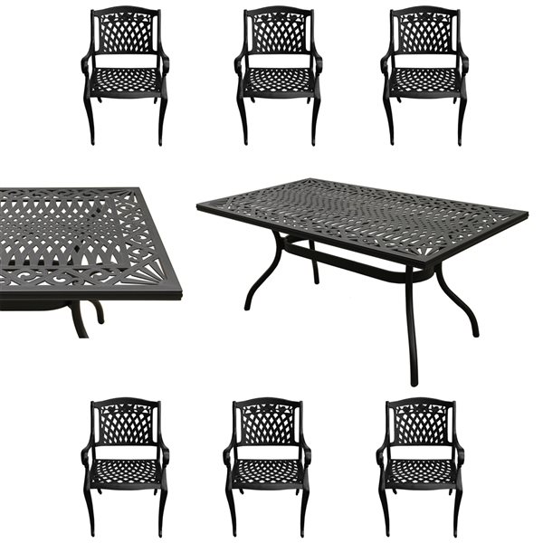 Oakland Living 68-in Black Patio Dining Set with Chairs - Set of 7