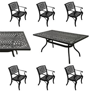 Oakland Living 68-in Rectangular Black Patio Dining Set with Chairs - 7-Piece