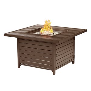 Oakland Living 42-in W 55,000-BTU Square Aluminum Propane Fire Pit Table in Brown Finish