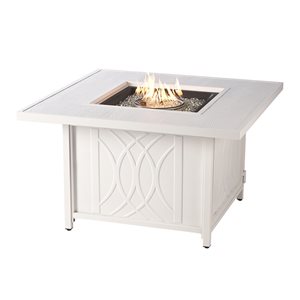 Oakland Living 42-in W 55,000-BTU Square White Aluminum Propane Fire Pit Table