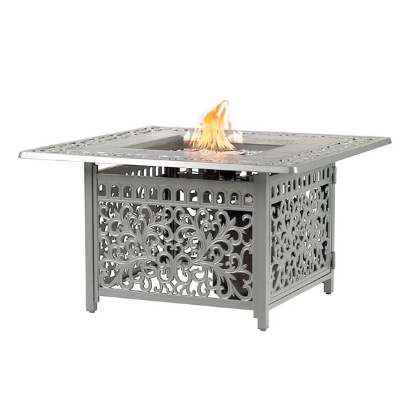 Oakland Living 42-in W 55,000-BTU Square Aluminum Propane Fire Pit Table in Grey Finish