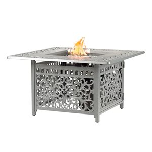 Oakland Living 42-in W 55,000-BTU Square Aluminum Propane Fire Pit Table in Grey Finish