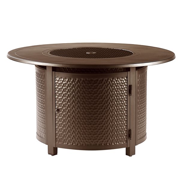 Oakland Living 44-in W 55,000-BTU Round Aluminum Propane Fire Pit Table in Brown Finish