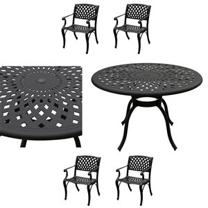 Oakland Living 48-in Round Black Patio Dining Set with Chairs - 5-Piece