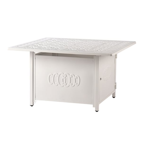 Oakland Living 42-in W 55,000-BTU Square White Aluminum Propane Fire Pit Table with Glass Beads