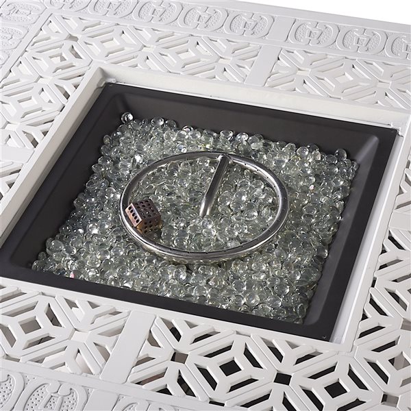 Oakland Living 42-in W 55,000-BTU Square White Aluminum Propane Fire Pit Table with Glass Beads