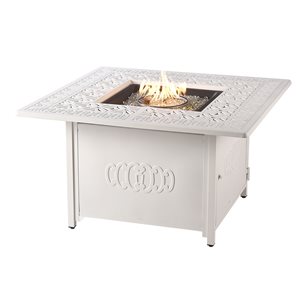 Oakland Living 42-in W 55,000-BTU Square White Aluminum Propane Fire Pit Table with Glass Beads