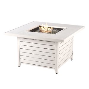 Oakland Living 42-in W 55,000-BTU Square Aluminum Propane Fire Pit Table in White Finish