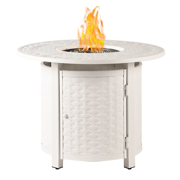 Oakland Living 34-in W 37,000-BTU Round White Aluminum Propane Fire Pit Table