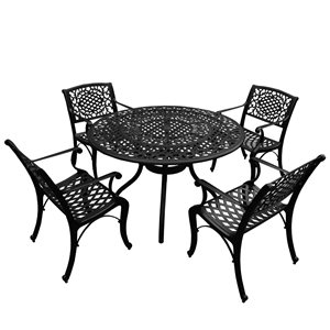 Oakland Living 48-in Round Black Aluminum Patio Dining Set with Chairs - 5-Piece