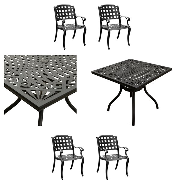 Oakland Living Square Black Patio Dining Set with Chairs - 5-Piece