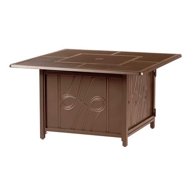 Oakland Living 42-in W 55,000-BTU Square Aluminum Propane Fire Pit Table in Brown Finish