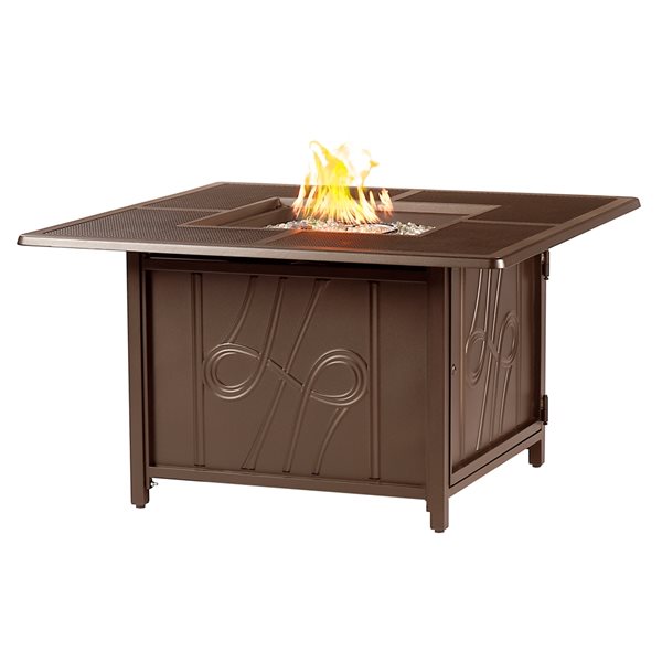 Oakland Living 42-in W 55,000-BTU Square Aluminum Propane Fire Pit Table in Brown Finish