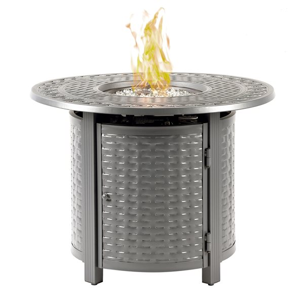 Oakland Living 34-in W 37,000-BTU Round Grey Aluminum Propane Fire Pit Table