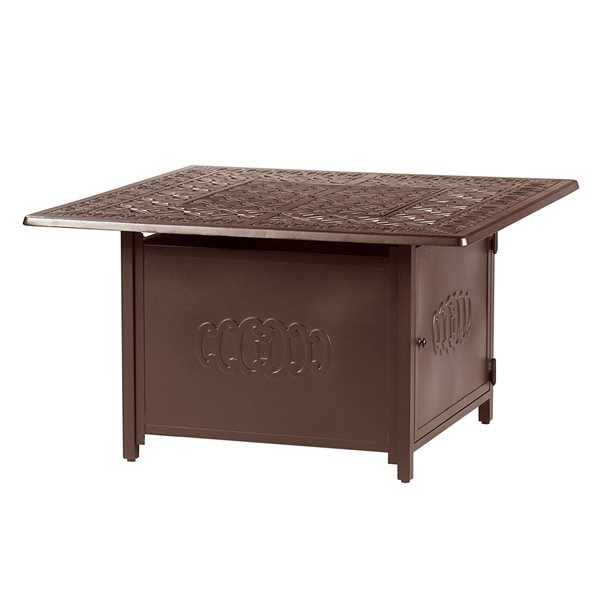 Oakland Living 42-in W 55,000-BTU Square Aluminum Propane Fire Pit Table in Brown Finish