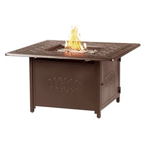 Oakland Living 42-in W 55,000-BTU Square Aluminum Propane Fire Pit Table in Brown Finish