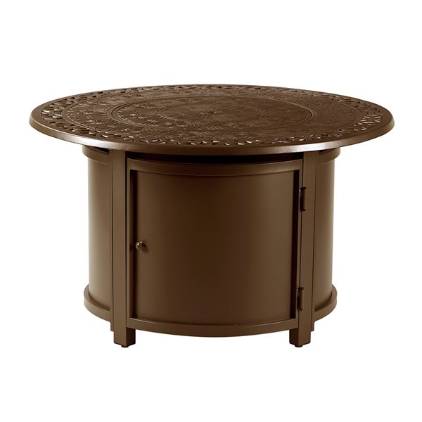 Oakland Living 44-in W 55,000-BTU Round Aluminum Propane Fire Pit Table with Brown Finish