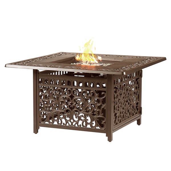 Oakland Living 42-in W 55,000-BTU Square Brown Finish Aluminum Propane Fire Pit Table