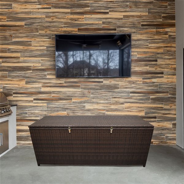 Oakland Living 428-L Brown Wicker with Metal Frame Storage Box