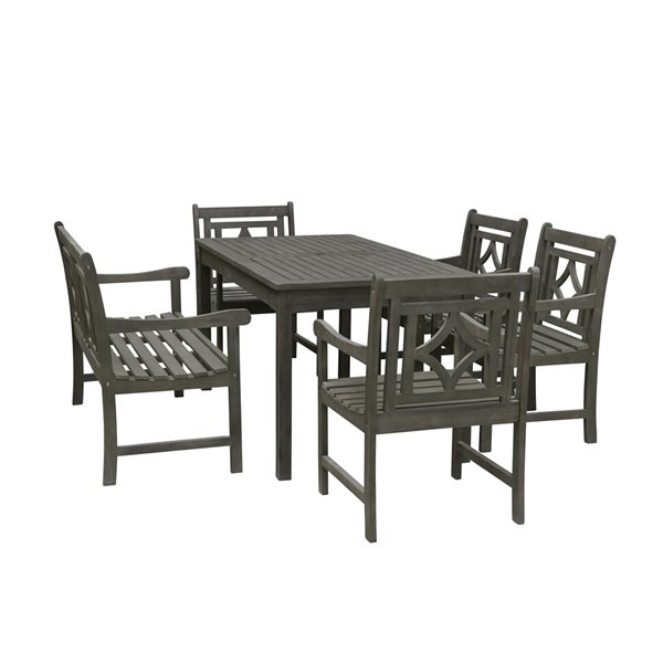 Vifah Renaissance Outdoor 6-piece Wood Patio Rectangular Table Dining ...