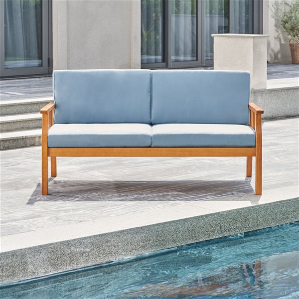 Vifah Kapalua Outdoor Loveseat with Cushions Included and Solid Eucalyptus Frame