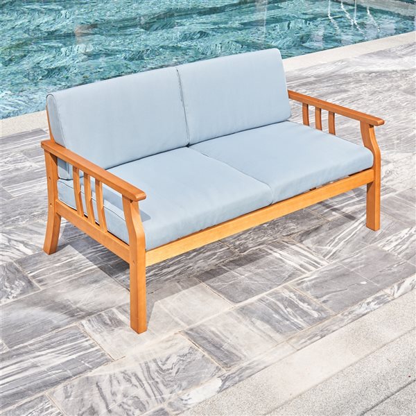 Vifah Kapalua Outdoor Loveseat with Cushions Included and Solid Eucalyptus Frame