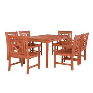 Vifah Malibu Outdoor 7-piece Wood Patio Rectangular Table Dining Set