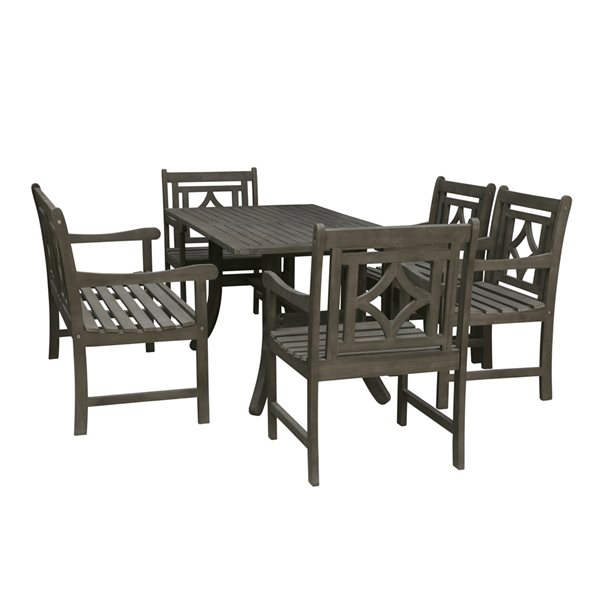 Vifah Renaissance Outdoor 6-piece Wood Patio Curvy Legs Table Dining Set